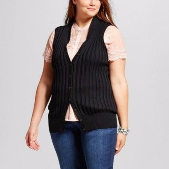 Who What Wear Sweaters - Who What Wear Black Sleeveless Ribbed Sweater Vest Cardigan Size Large
